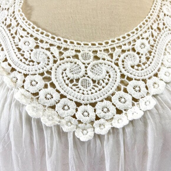 Via Signoria Womens Silk Blouse Medium Ivory Sleeveless Crochet Soft Chiffon - Picture 4 of 7